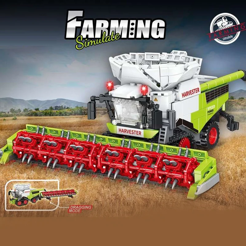 Technik Farmer Truck Building Blocks Harvester Baler Durable Mower Simulate Truck Model Bricks Assembly Tractor Toy Adults Gift