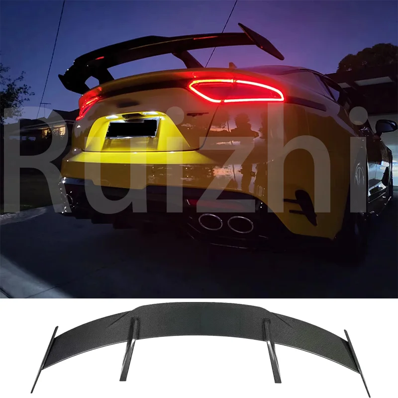 Use For KIA K8 Stinger Spoiler Real Glossy Carbon Fiber Rear Wing GT Style Sport Accessories Body Kit Stinger Rear Spoiler 14-19