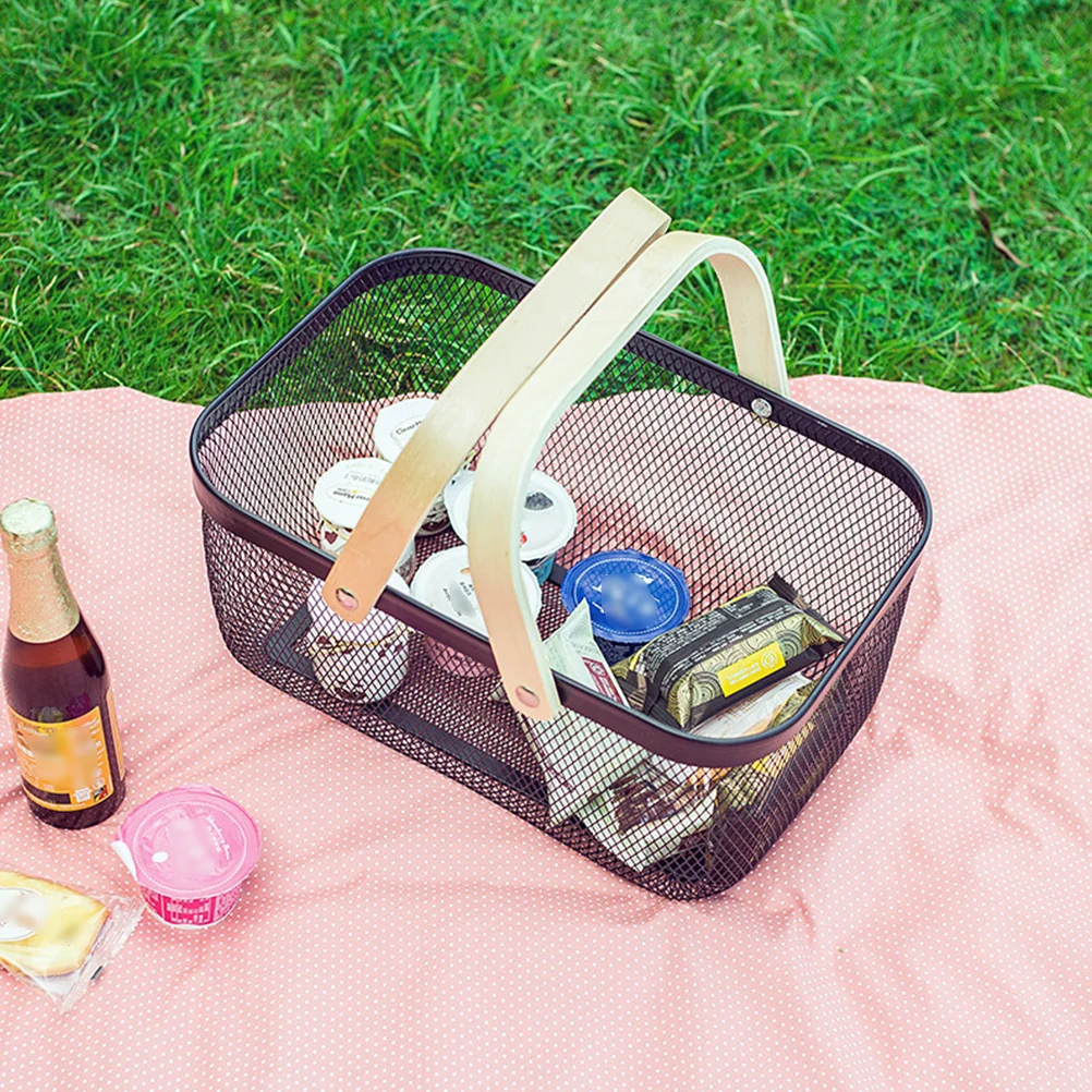 

1Pcs Wooden Handle Storage Basket Large Capacity Household Multipurpose Convenient Carry Sundries Organizer Storage Basket