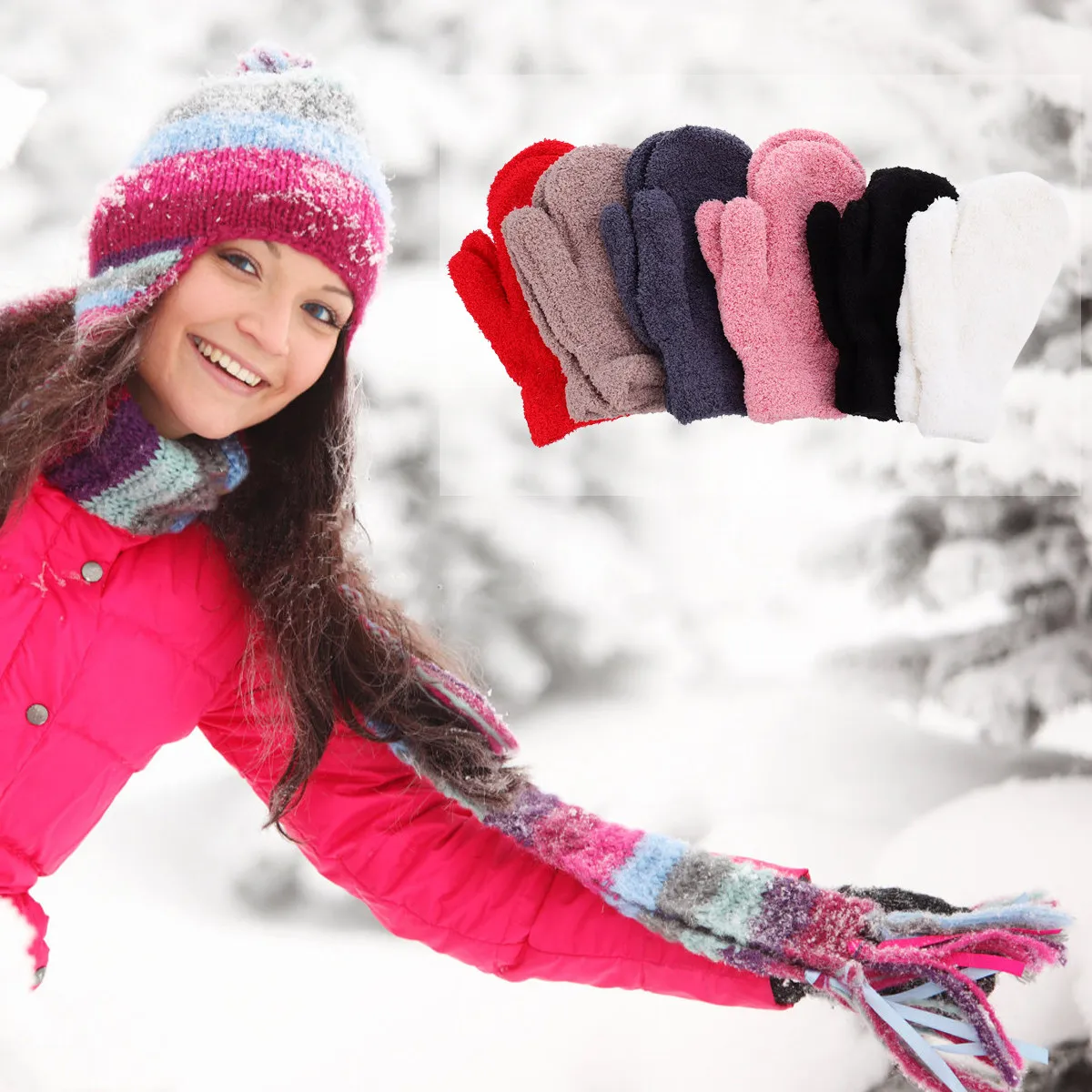 

6Pairs Winter Gloves Half Fleece Thickened Warm Mittens Full Finger Cover Gloves for Outdoor Cold Protection Half Fleece Mittens