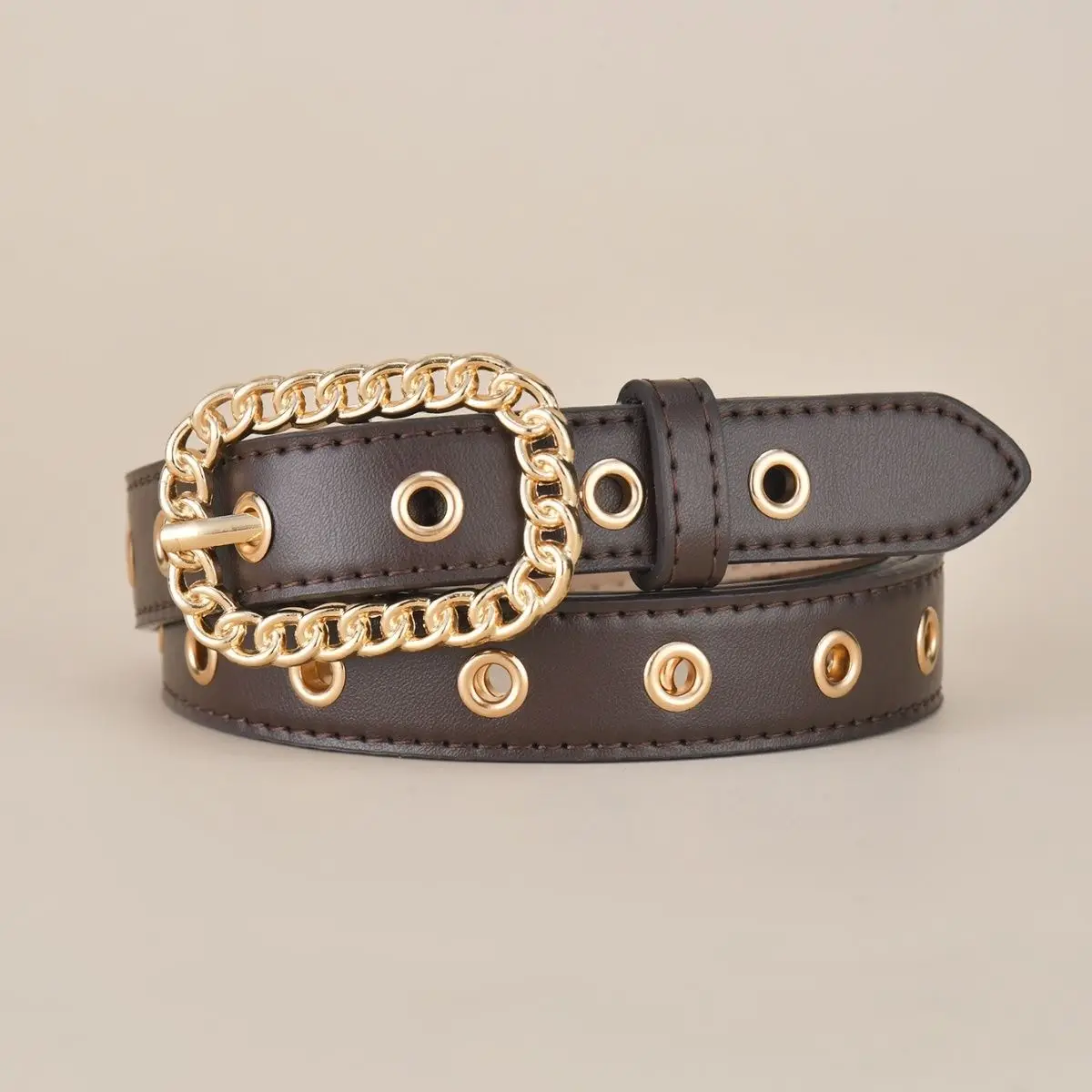 combination set belt with three ring alloy buckle decoration for women's trendy and versatile belt