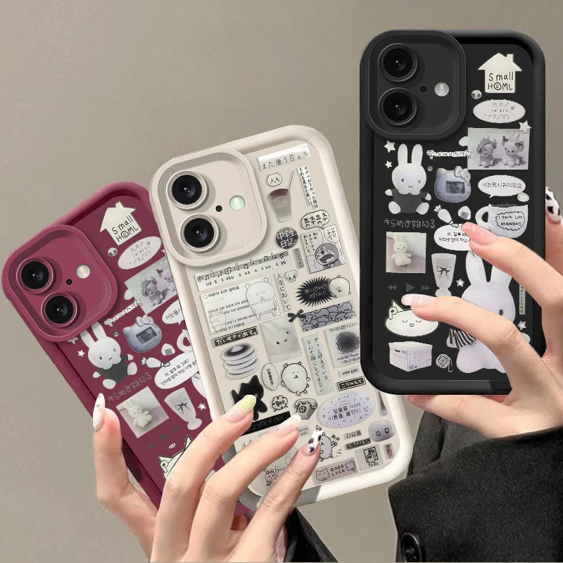 Funda de teléfono suave con bonito conejo Chiikawa para iPhone 16E 16 15 14 13 12 11 Pro Max X XR XS SE 2020 SE4 7 8 Plus, funda de silicona de lujo