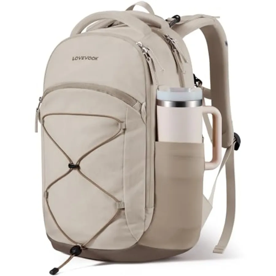 

Everyday Laptop Backpack for Women Men With Tumbler Holder, Classic Travel Work College Teacher Carryon Backpack Purse, Waterpr
