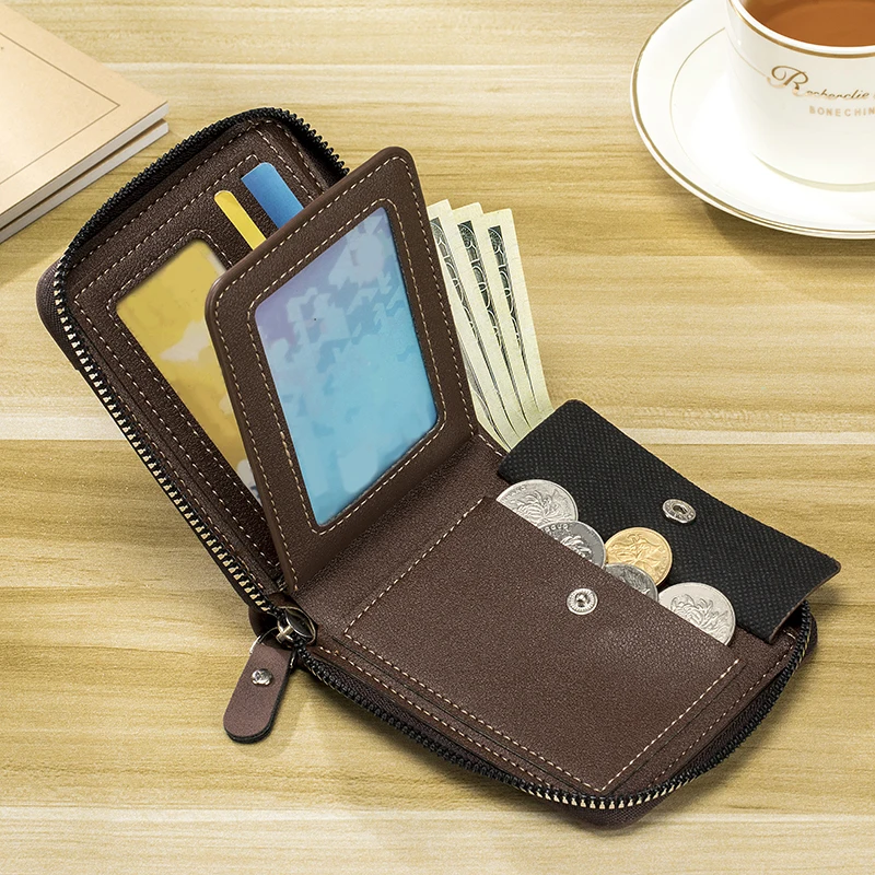New Men's Wallet Short, Large Capacity, Fashionable Retro, Three Fold Bag, Personalized Zipper, Multi Card Position Chain, Small image 5