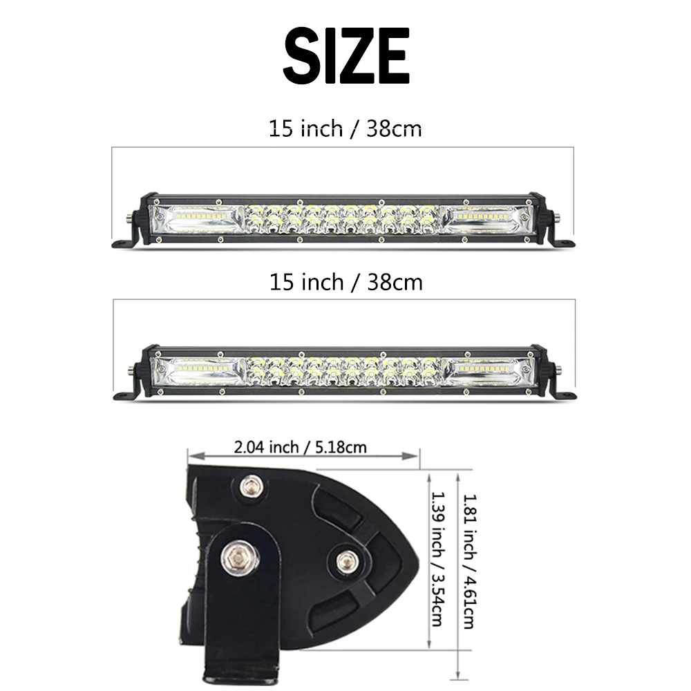 2 Rows LED Light Bar 2PCS 15 INCH Combo Beam Offroad Work Light Bumper Light IP67 6000K Super Bright White Beam For 4WD UTV SUV Forklift Boat,12V 24V