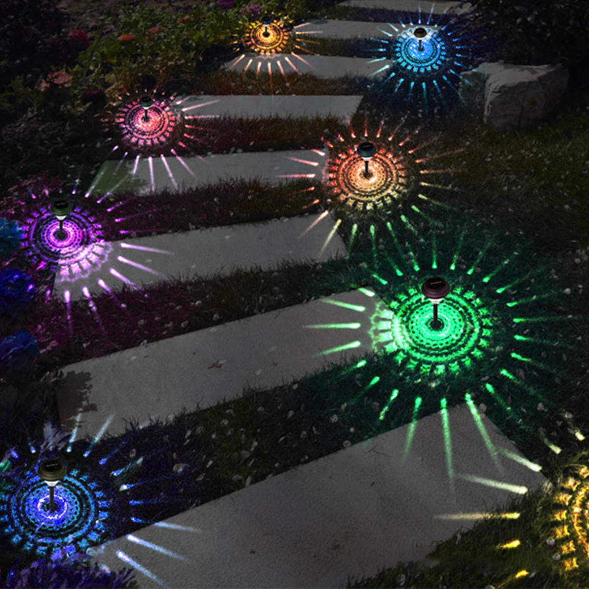 

8 Pack Solar Sunlight Pathway Lights Outdoor Solar LED Lights RGB Path Lawn Light Garden Decorative Landscape Shine Lamps