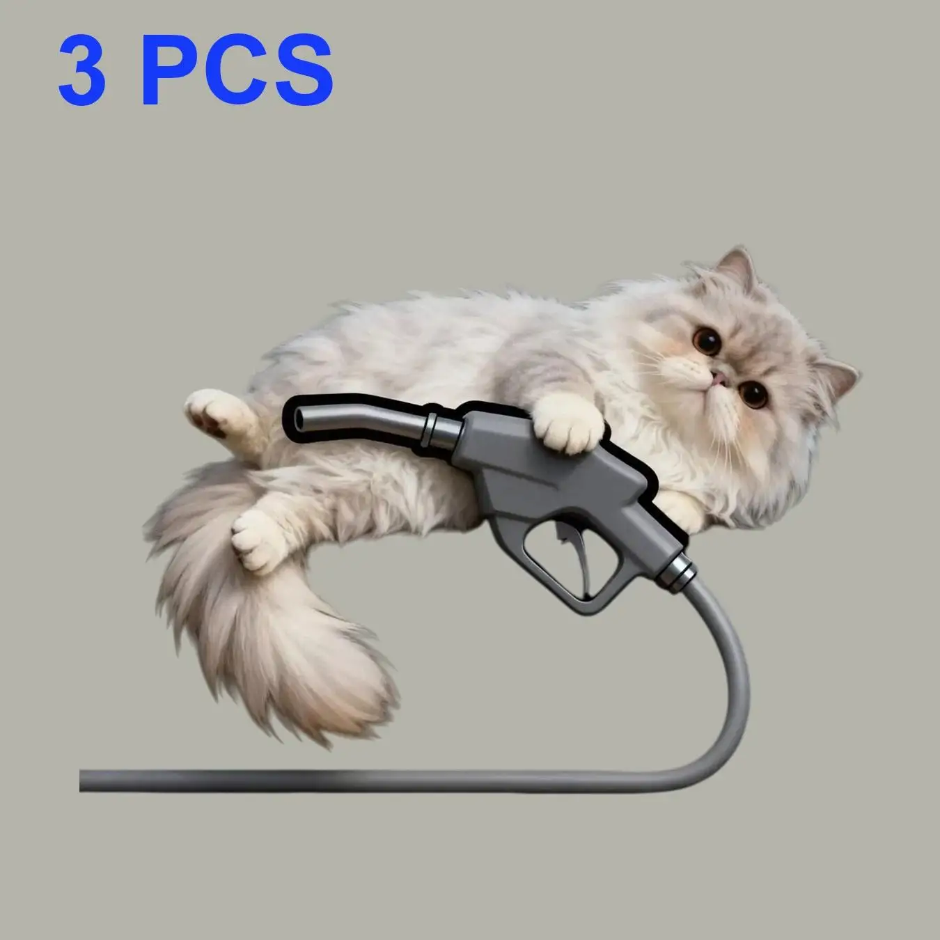 3pcs Funny Cat Holding Fuel Gun Stickers Compatible for Cars/Trucks - Waterproof PE Cap Decals with Pet Fuel Design