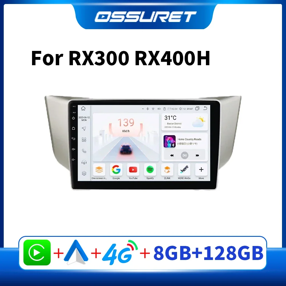 

OSSURET Android Car Radio Player for Lexus RX300 RX400H Toyota Harrier RX330 Car Stereo Multimedia GPS Screen Carplay 7862 Audio