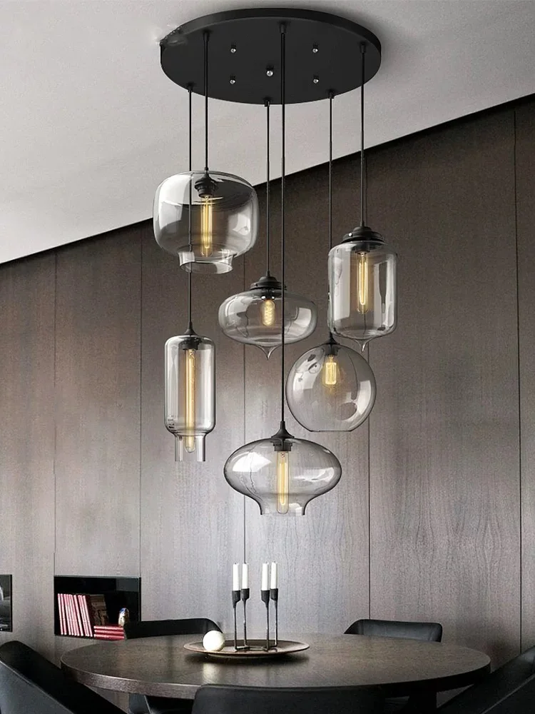 

Modern Nordic Vintage Style Glass Chandelier 2025 Black Round Pendant Lamp Customizable Ceiling Light for Restaurant