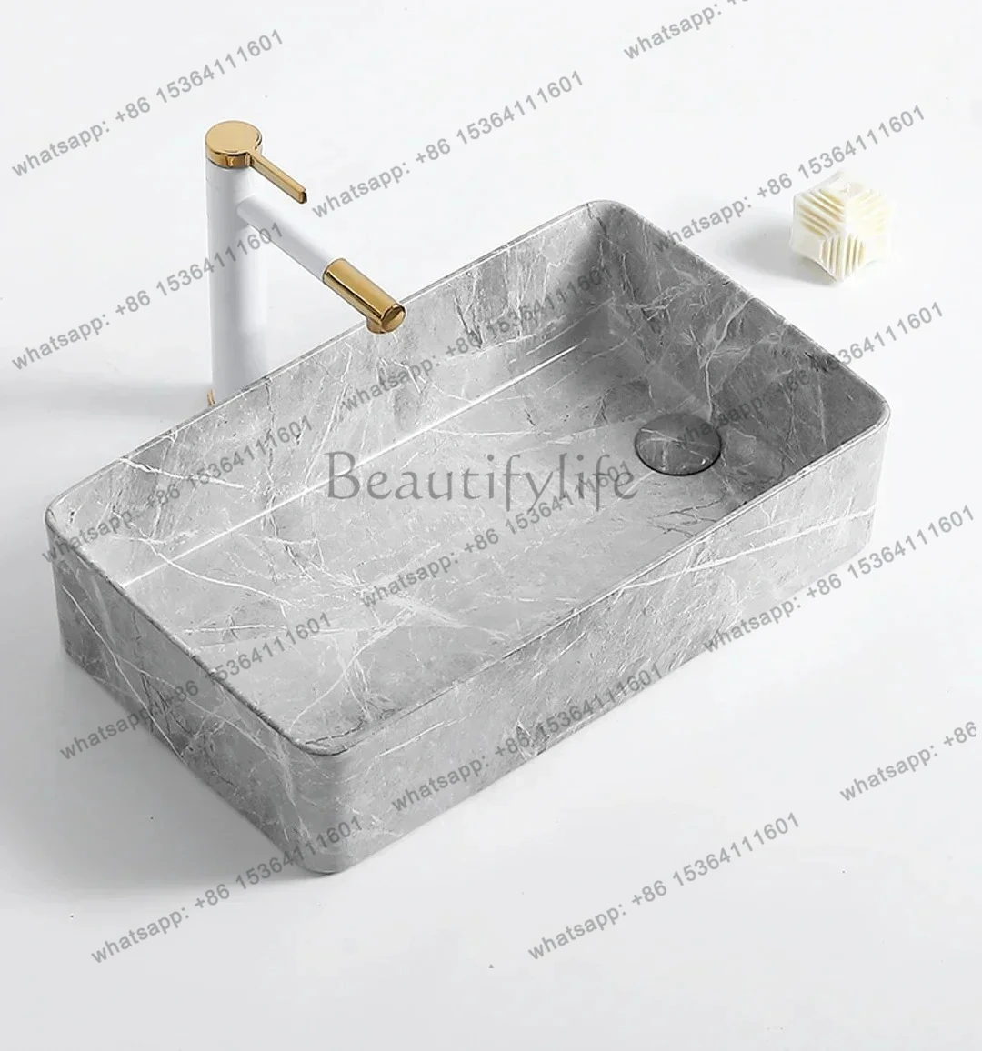 Side household square washbasin balcony washing machine left and right water outlet to deepen washbasin