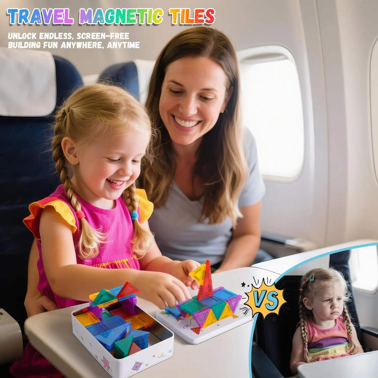 بلاط مغناطيسي 56 قطعة ألعاب سفر للأطفال مجموعة مكعبات بناء مغناطيسية صغيرة مع صندوق حديد لعبة مغناطيسية هدايا عيد الميلاد وأعياد الميلاد #5