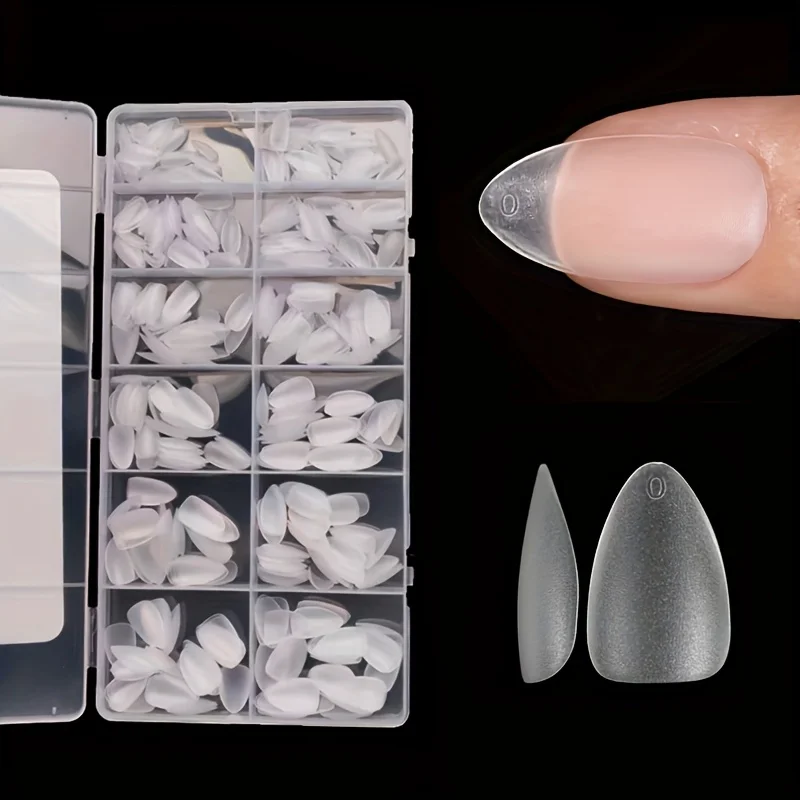 Doos met 600 korte amandelnageltips - Verbeterde matte gelnagelstickers Geen vijl nodig, vooraf gevormde volledige dekking Korte amandelnagel Transparant acryl Valse nageltips voor losweken