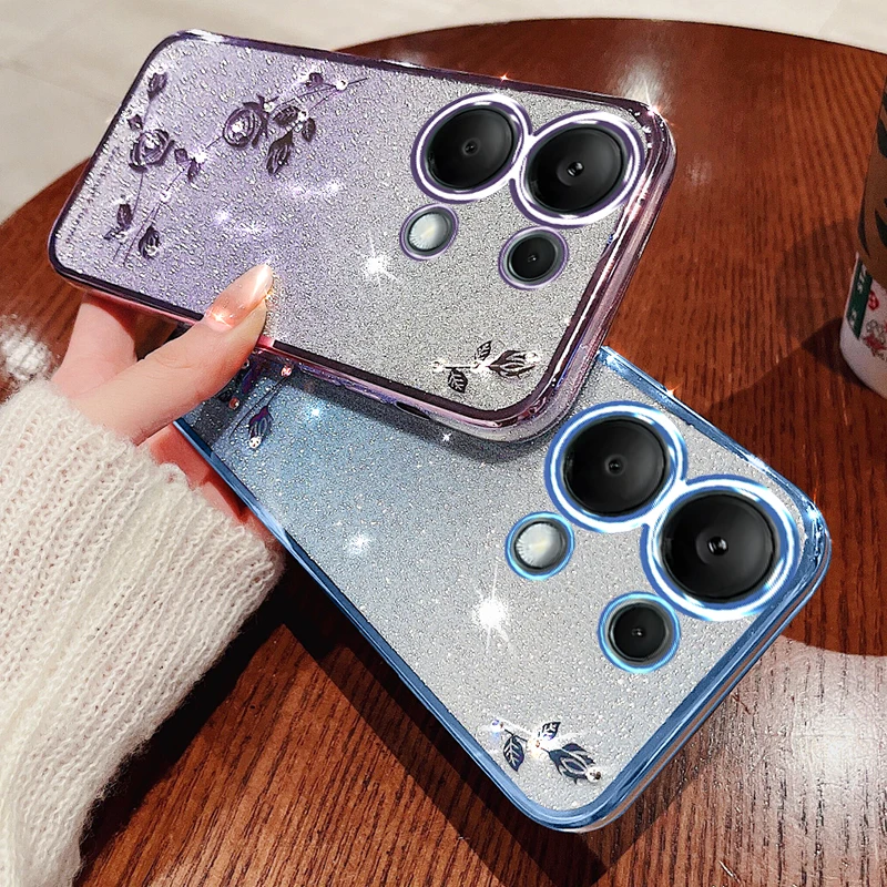 Glitter Phone Case for Xiaomi Redmi Note 13 13R 12 12S 12R 11 11S 11R 10 10S 9 9S Pro Cases Bling Rhinestone Silvery Shiny Cover