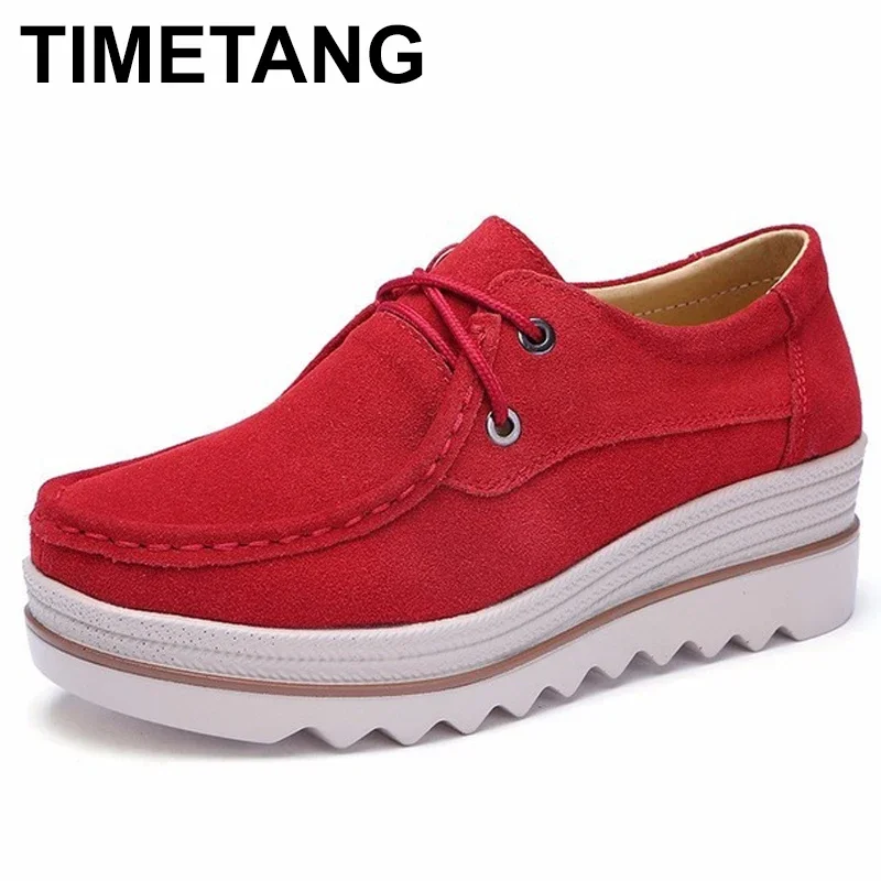 

TIMETANG Genuine Leather Women's Lace Up Flat Shoes Women Platform Sneakers Woman Casual Flats Moccasins Creepers C233