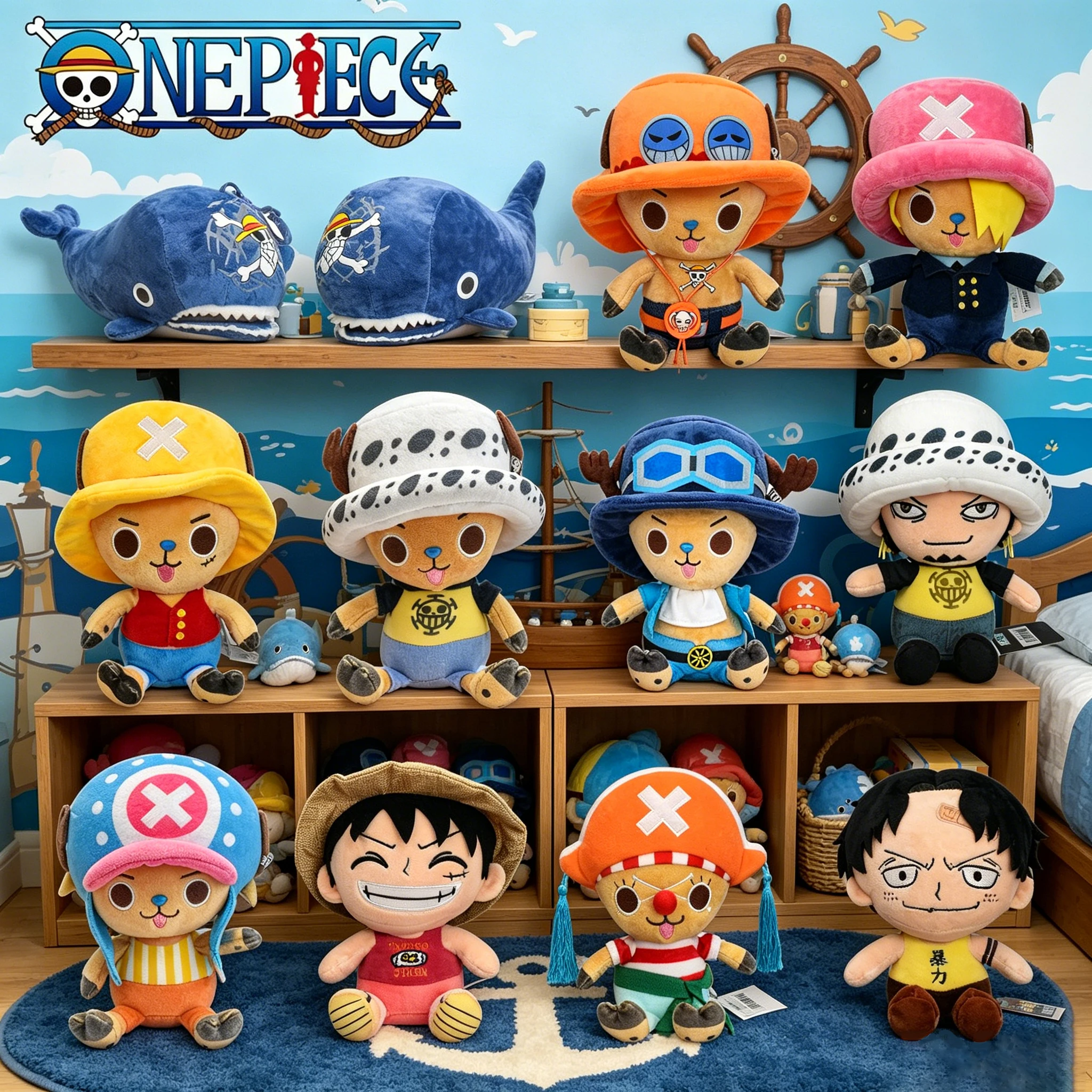 Personnages d'anime One Piece originaux, jouet en peluche doux, Luffy Chopper Law Ace Laboon Sabo, décoration de canapé, cadeau pour enfant, poupée de collection