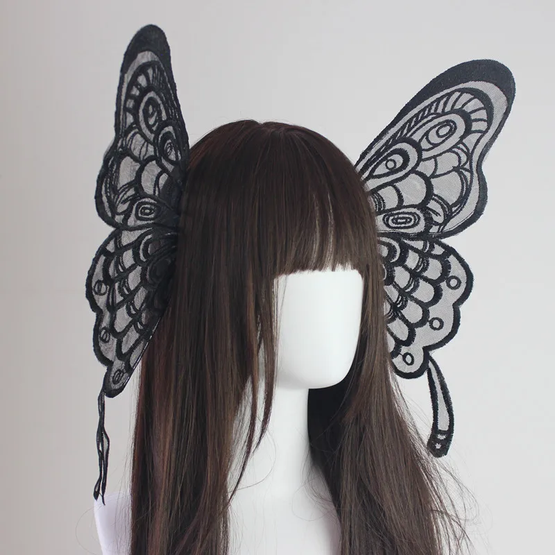 Headdress Adult Black and White Double-Layer Concave Shape Cute Butterfly Wings Side Clip Exaggerated All-Match Hair Accessories