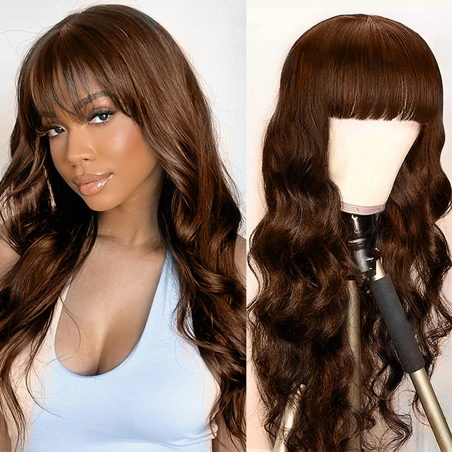 

Body Wave Wig With Bangs Brown Human Hair Wigs For Women Body Wave Human Hair Wigs Brazilian Human Hair Wigs On Sale