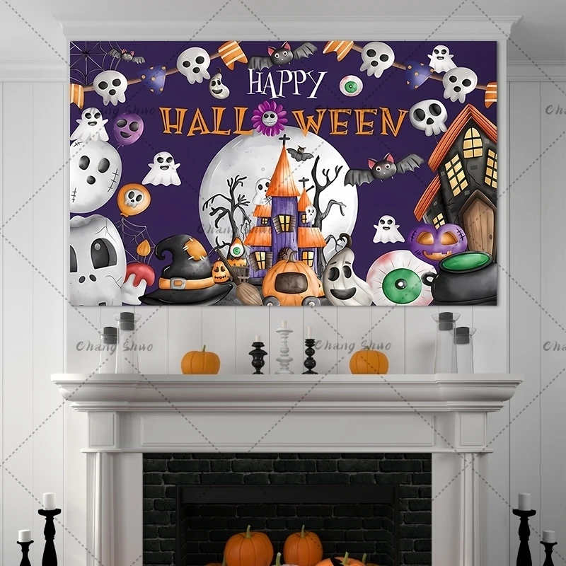 Halloween Backdrop Magic Witch Store Black Cauldron Bookshelf Pumpkin Background for Photography Trick or Treat Party Decoration