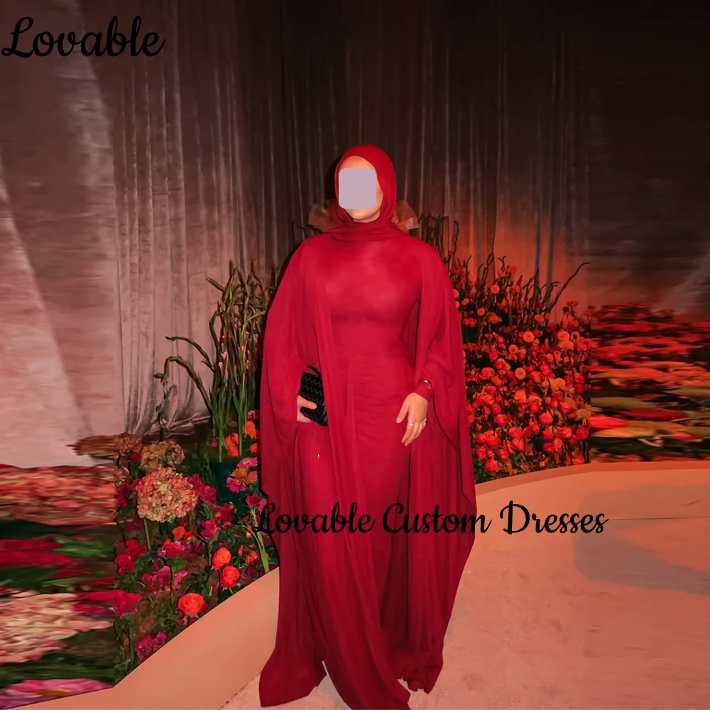 Sukienka wieczorowa na zamówienie, czerwona, kolumnowa, z długimi rękawami, dekolt okrągły, sukienka na przyjęcie weselne, długa do podłogi, z falbanami, zapinana na zamek, sukienki formalne.