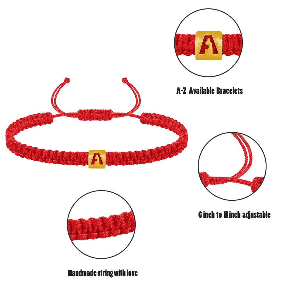 26 Alphabet Handmade Adjustable Red String Bracelet Initial Bracelets for Women Men Teen Boys Girls Woven Rope Braided Letter