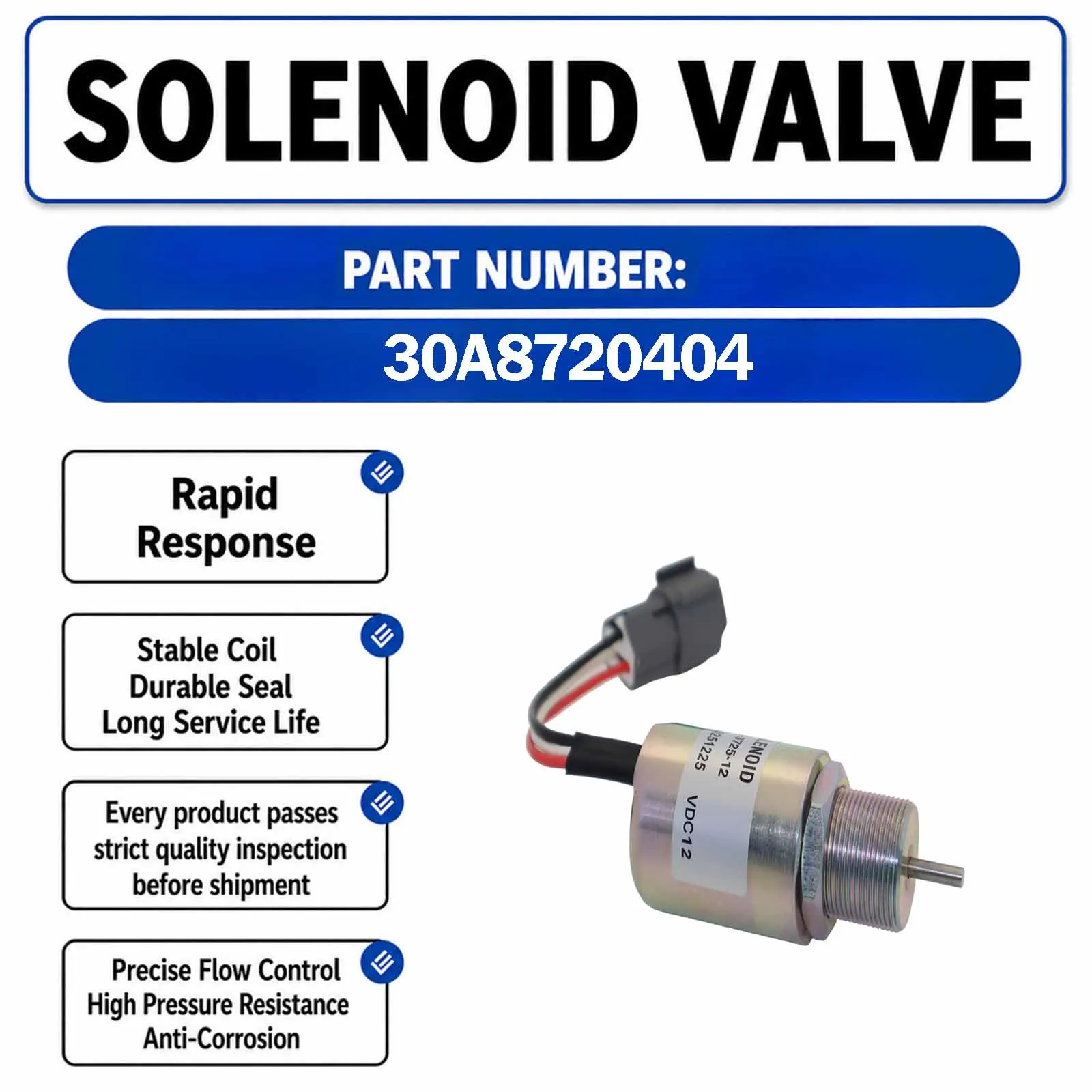 30A8720402 30A87-20404 5527658961 12V Fuel ShutOff Solenoid Valve For Volvo Excavator EC13 EC15 EC15B EC20 EC20B EC25 EC30 EC35