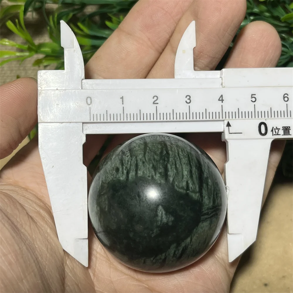 40-45mm Natural Green Black Stripe Jade Sphere Ball Crystal Healing Stone Quartz Reiki Minerals Beauty Home Decoration + Stand