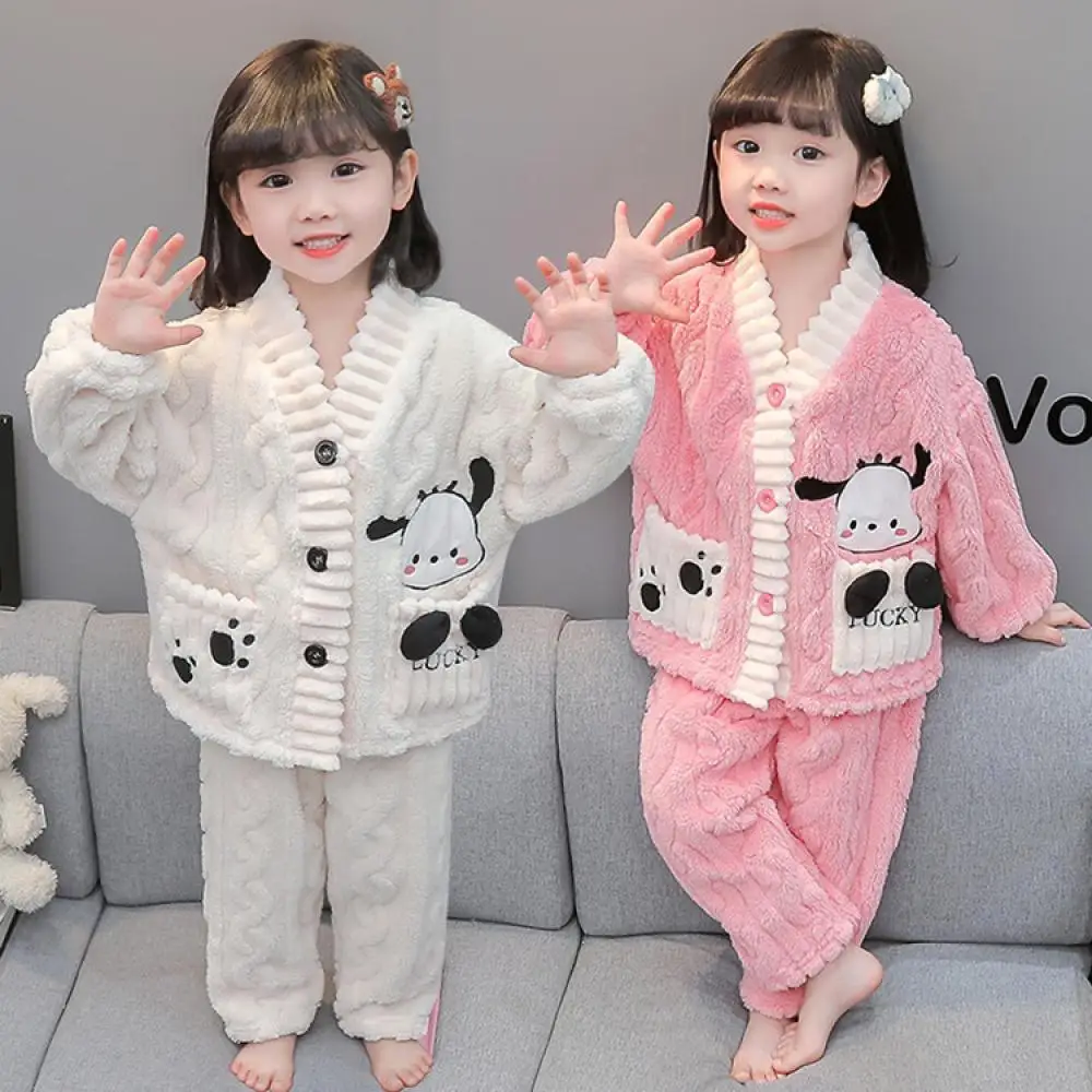 

Cinnamoroll Sweet Children Girl Pajamas Winter Flannel Set Kawaii Sanrio Anime Cartoon Jacquard Princess Keep Warm Home Wear