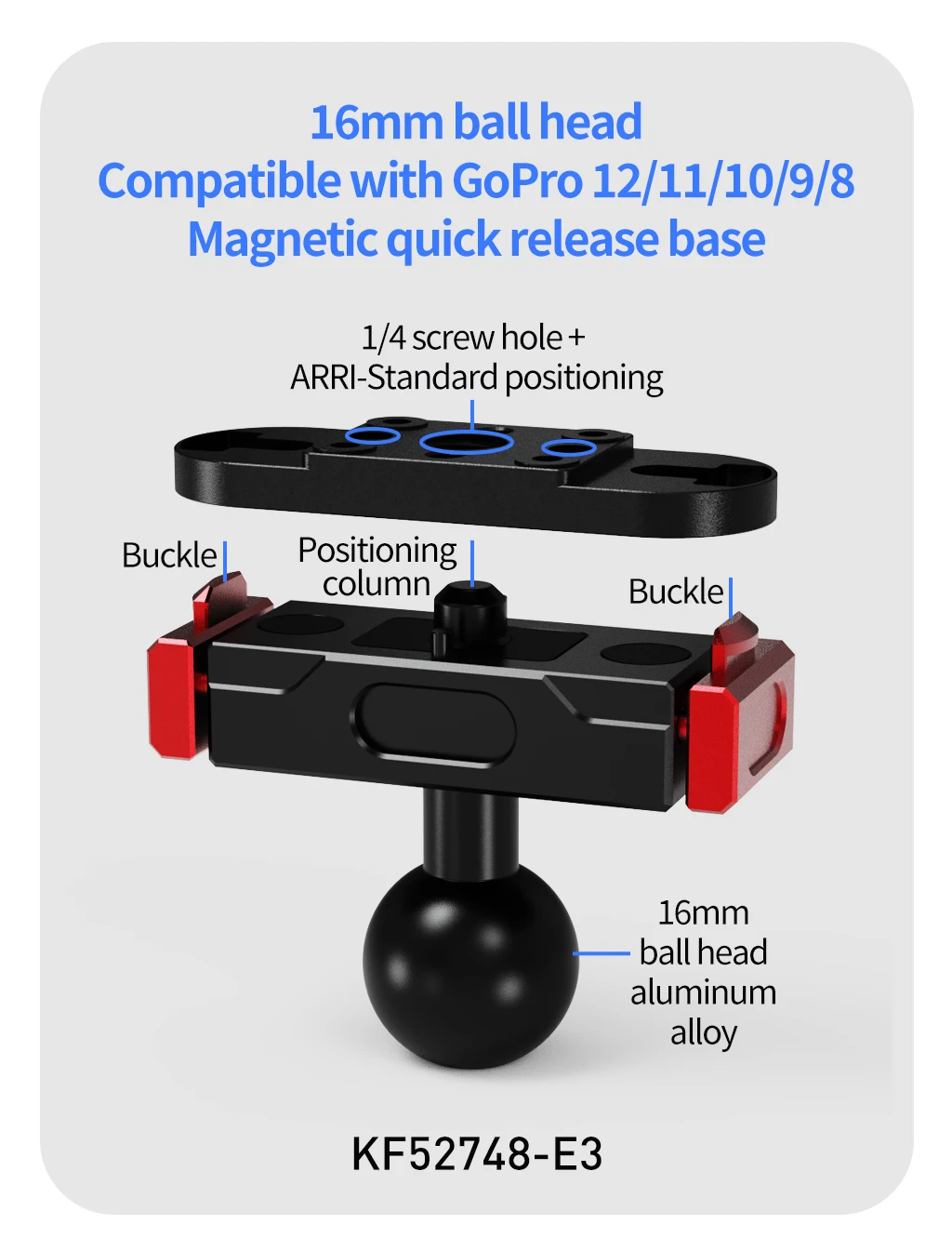 Für GoPro Ersatz-Magnetfuß-Kit, Aluminium, Schnellspanner, 360° ° Dämpfende Stativhalterung für Hero 12/11/10/9/8 Max Action-Kamera – Detail 22