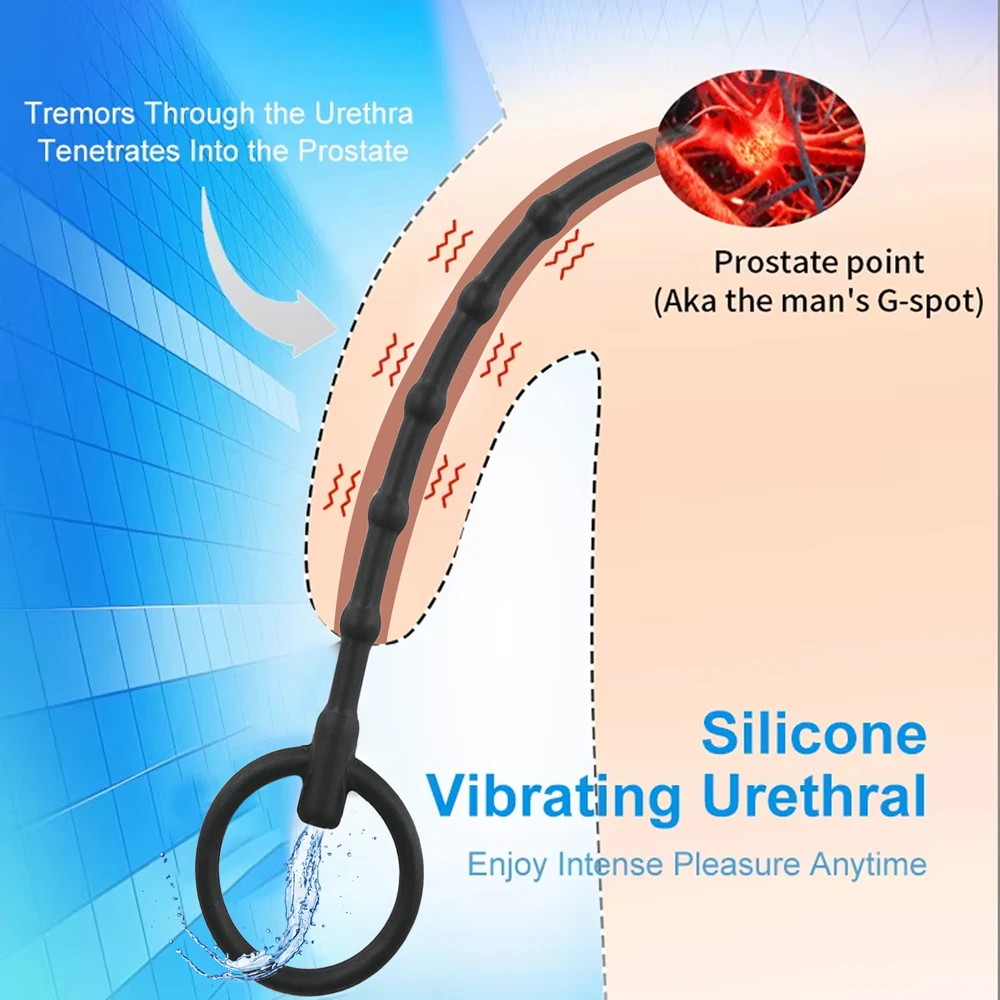 5 Sizes Silicone Vibrating Urethral Sound for Intense Stimulation, Electric Prostate Massager Toy, Soft & Flexible Beaded Design