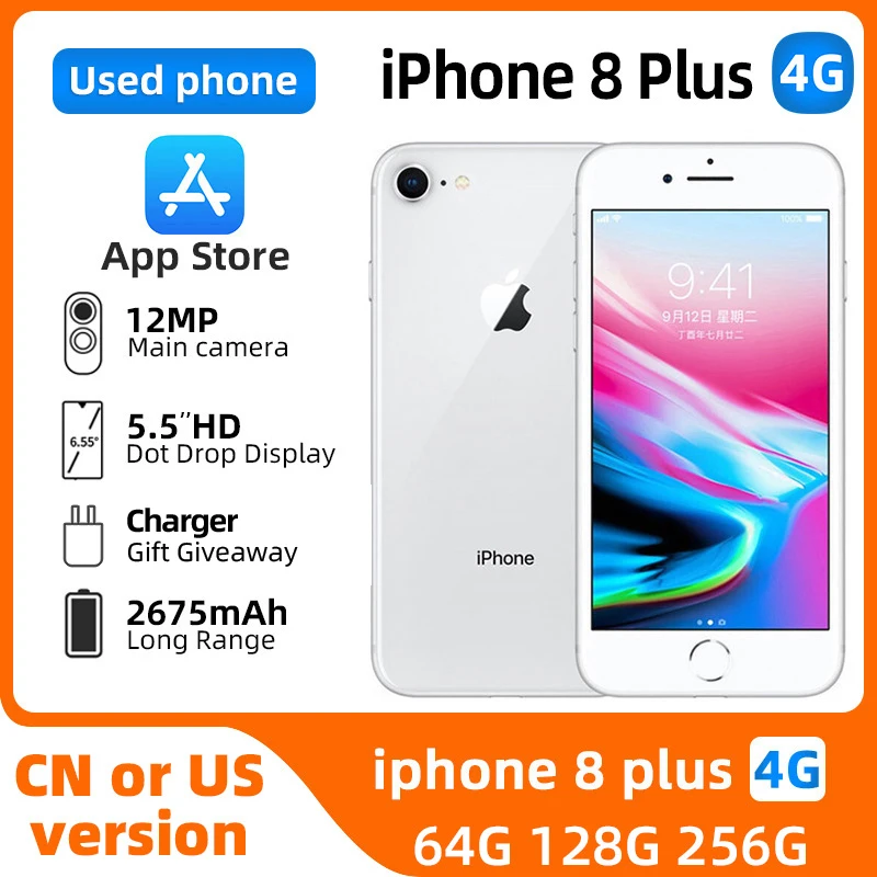 Apple iphone 8 plus 4g ios Smartphone 5.5 inch Screen 256GB ROM 2675 Battery All Colours in Good Condition used phone