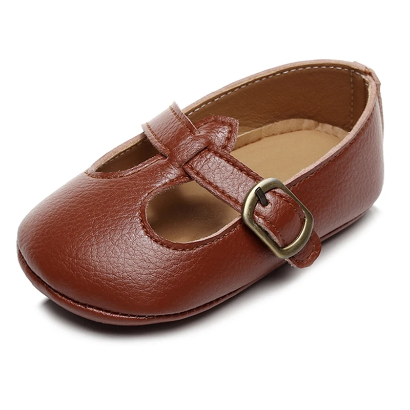 Louatui Baby Girls Flats Moccasinss Solid Color Metal Buckle Soft Sole PU Leather First Walkers Non-Slip Princess Shoes