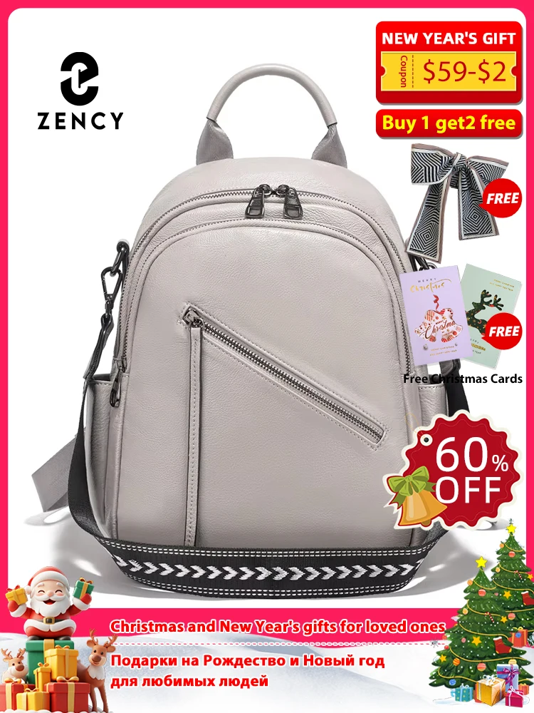 

Zency Women's Medium Genuine Leather Backpack Multi-Pockets Rucksack for Travel Work Wide Strap Ladies Shoulder Bag 2025 Trendy