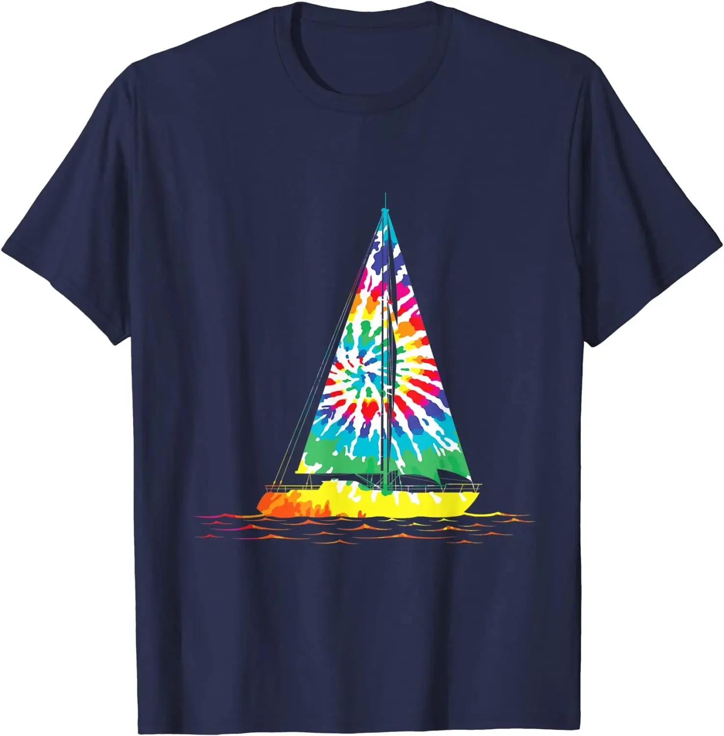 Sailing Hippie Rainbow Tie Dye Sailboat Scene Men Women T-Shirt Graphic T Shirts Harajuku Men Clothing Casual Cotton Daily Tees