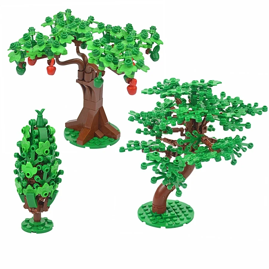 MOC City Plant Tree Assemble Bricks Forest Green Tree Bushes Model Building Block Decorate Street Garden Plants Particle Kid Toy