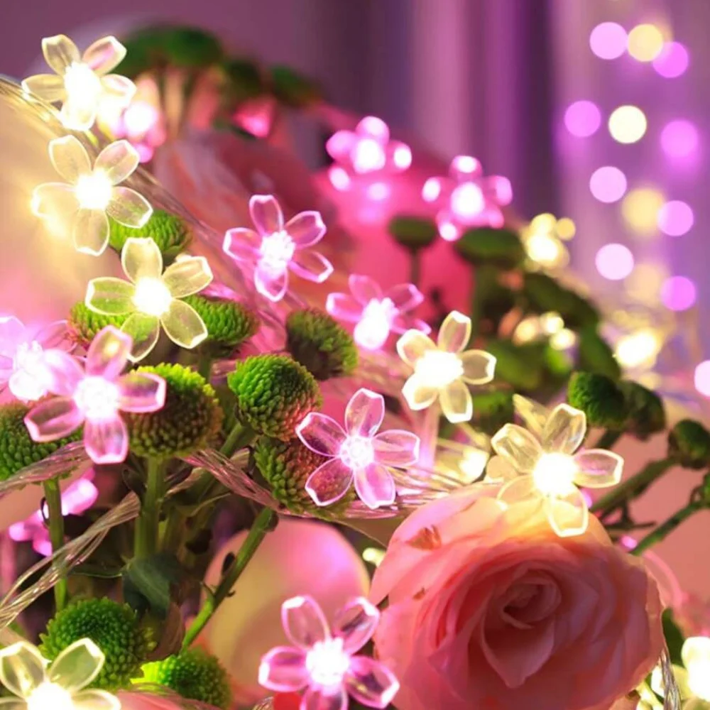 1PC 1.5M/3M/4.5M LED Cherry Flower Light String, Powered by AA Batteries (Excl), Used for Bedroom, Living Room and Party Decorat