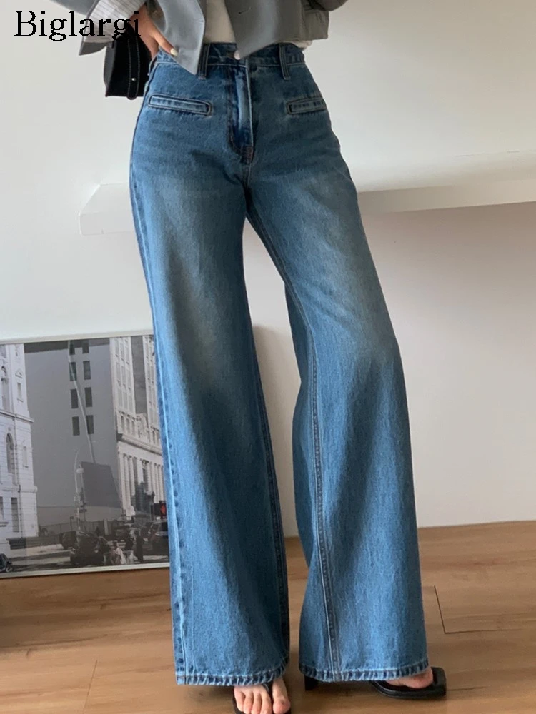 

Jeans Autumn Long Wide Leg Pant Women Retro Fashion High Waist Ladies Trousers Korean Style Loose Pleated Woman Pants