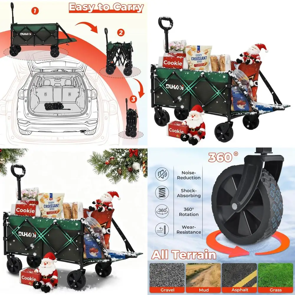 

Складная универсальная тележка с колесами, компактная сверхмощная тележка для сада, продуктов, пляжа, кемпинга — грузоподъемность 380 фунтов (армейский зеленый)