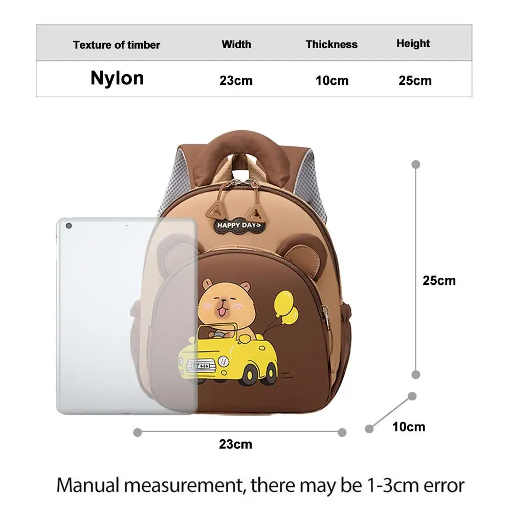 Simpatico zaino Capybara Borsa da scuola per studenti leggera in nylon Zaino per asilo multitasche di grande capacità per cartoni animati