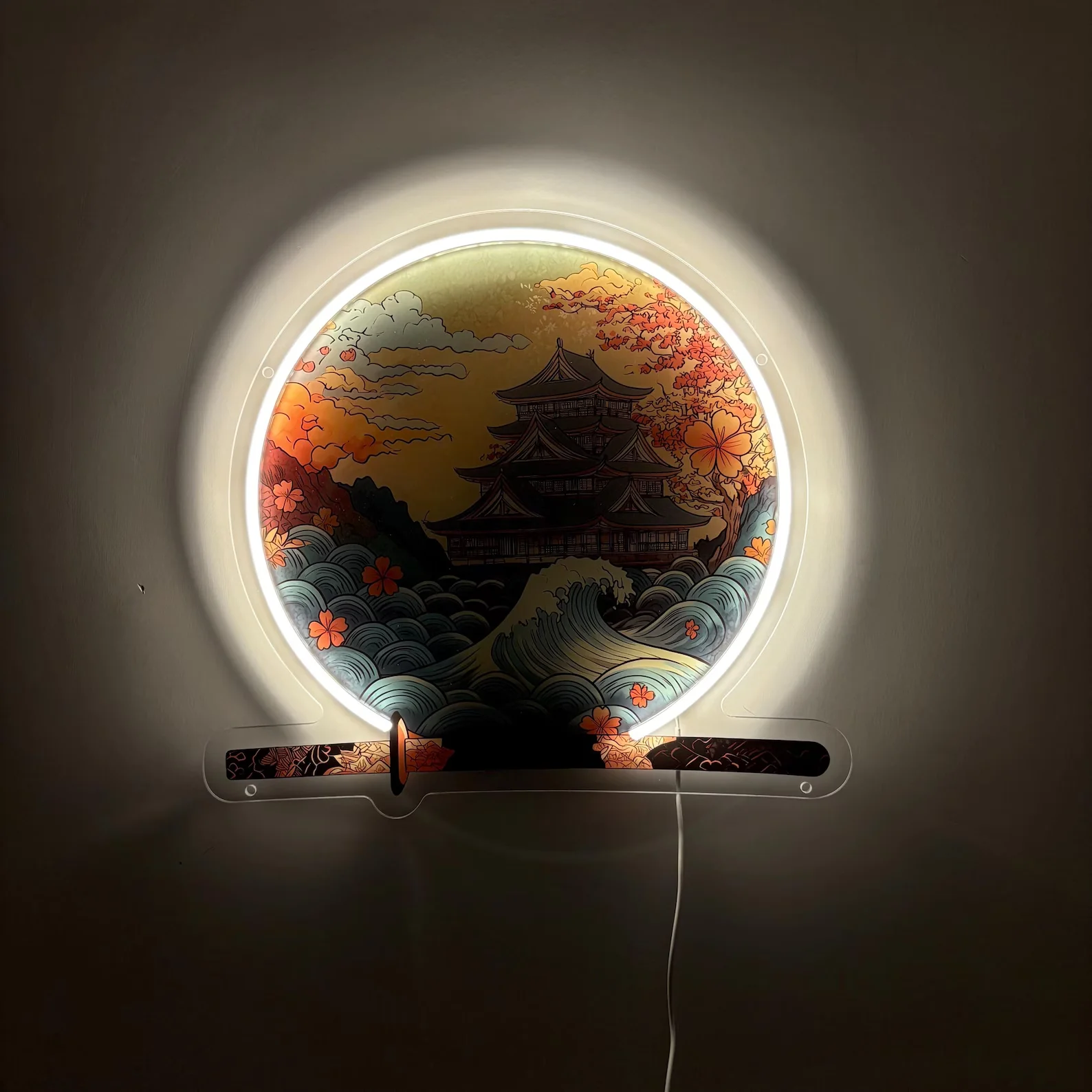 لافتة نيون على شكل قلعة، لوحة فنية جدارية منزلية مستوحاة من أوكيو، هدايا أنمي، تصميم نيون للمناظر الطبيعية، علامة نيون مخصصة، هدية للقلعة، مصباح غرفة خيالي