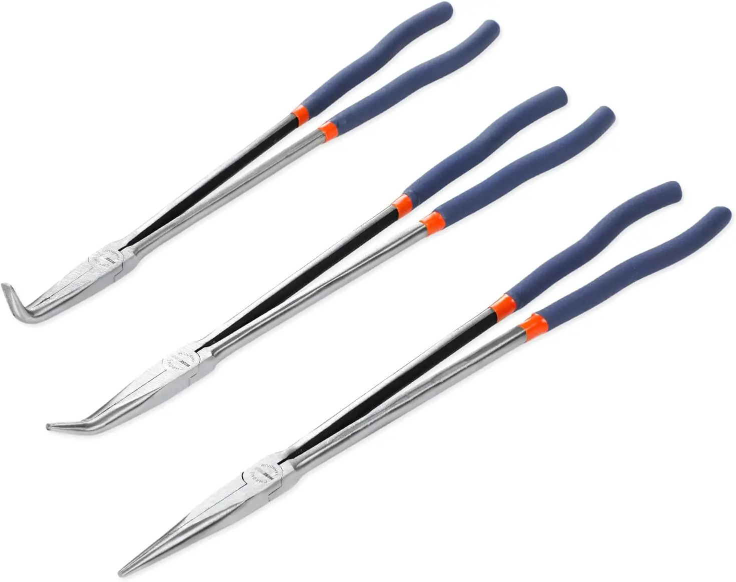 

3 PCS 16' Long Needle Nose Pliers Set with 45°, 90° Bent & Straight Tips for Tight Spaces