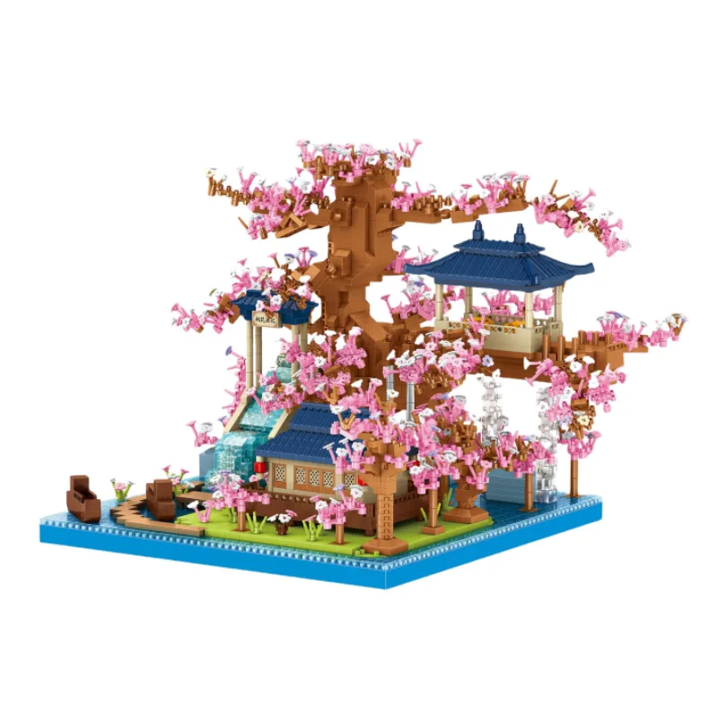 Creative Ancient China Architecture Micro Daimond Block Peach Blossom Spring Build Brick Toy Construction Nanobrick Collection