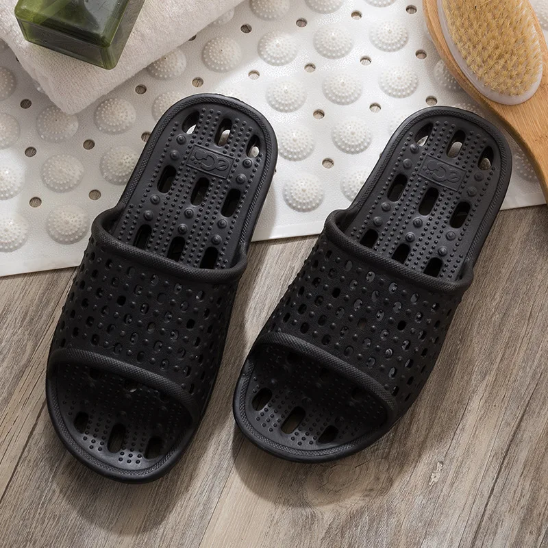 40-41 Black Hollow Bathroom Slippers EVA Material Lightweight Summer Breathable Slippers -1 Pair