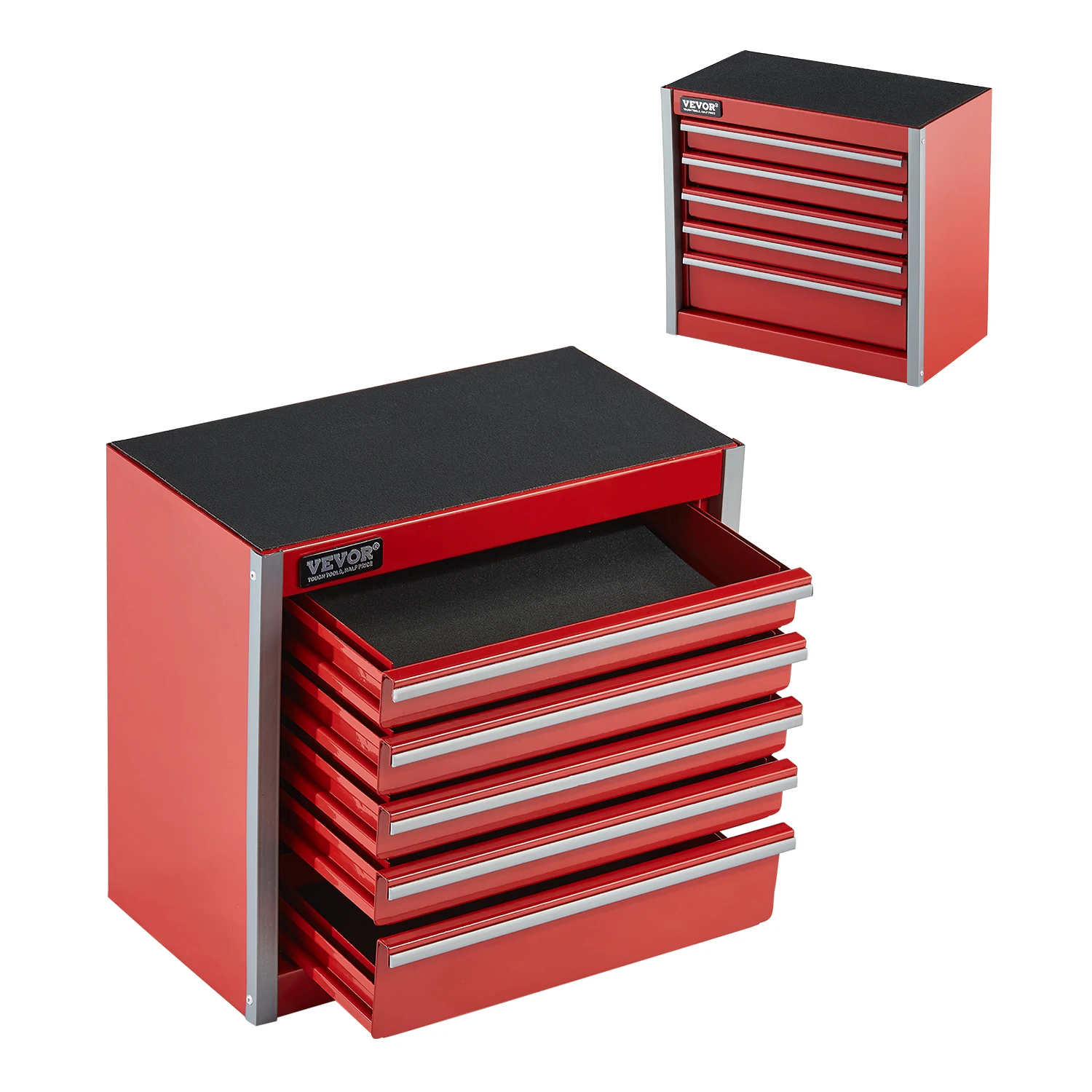 

VEVOR 5-Drawer 8.6in Metal Tool Box Red/Black Portable Small Tool Chest with PP Feet Pads for Garage Workshop Tools Storage