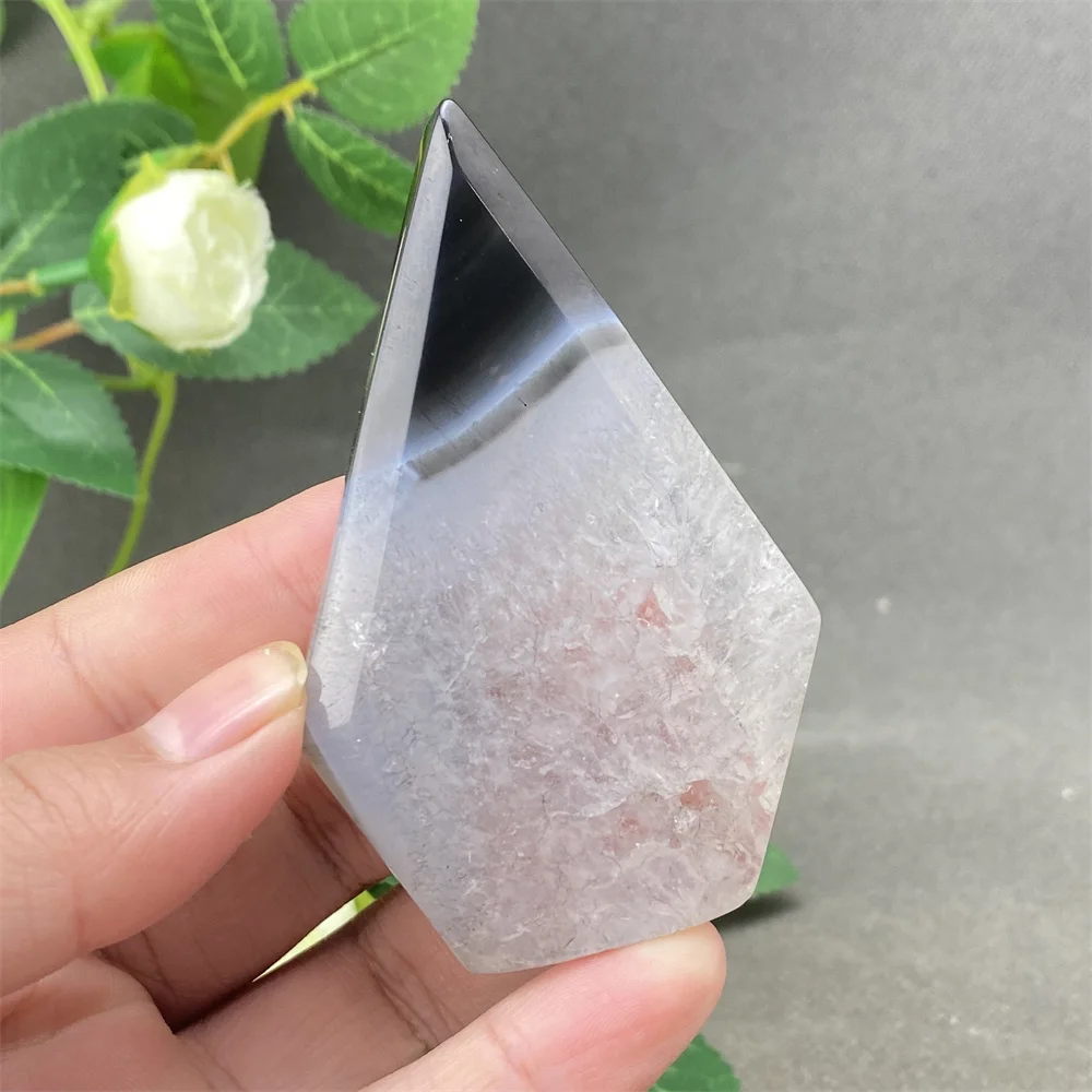 Natural Black Agate Crystal Torch Geode Flame Free Form Point Slab Stone for Wicca Spiritual Gemstones Minerals Home Decor