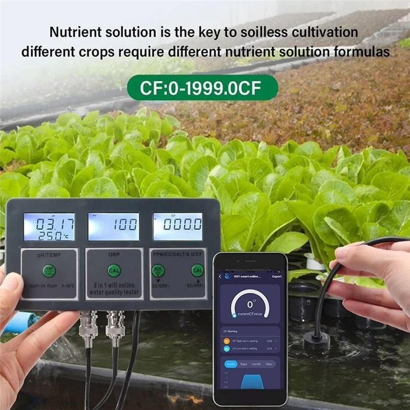 CJSD-Tuya Wifi Detector de Calidad del Agua S.G/PH/EC/ORP/TDS/CF/SALT/TEMP Analizador de Medición Monitor de Agua enchufe de la UE