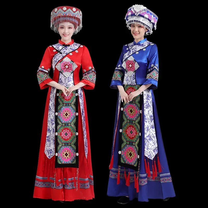 

Tujia Dress Up Female Xiangxi Shaoen Shi Lan Karp Stage Performance Dance Suit 2-piece Set