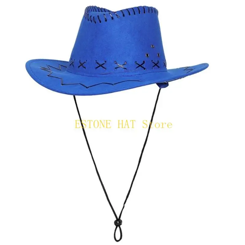 

49MF Classical Hat Wide Brimmed Western Cowboy Hat for Holiday Multicolored Hat with Stitching Outdoor Casual Wear
