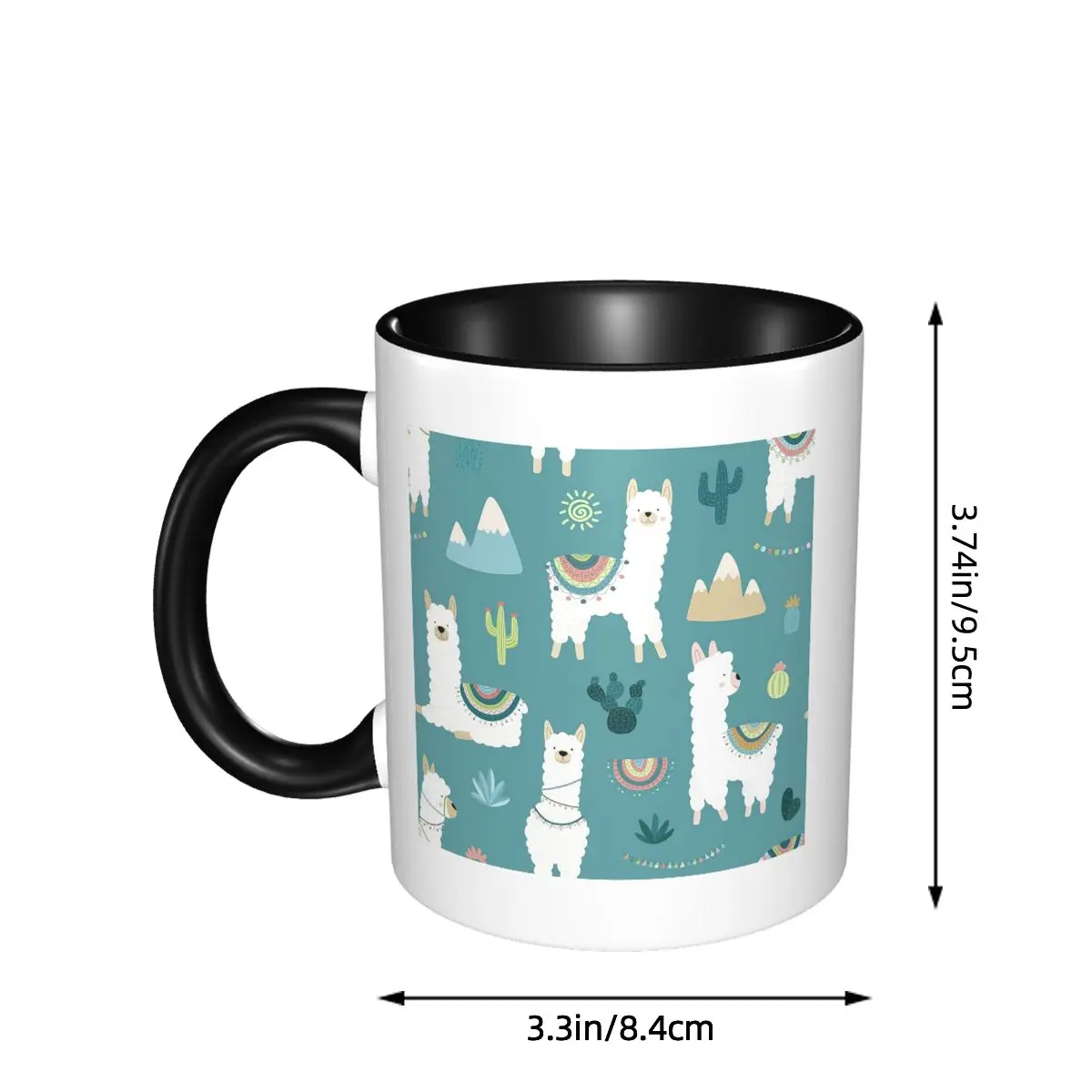 Llama Cactus Sun Doodle Pattern Mug Funny Ceramic Coffee Cups Tea Mugs Milk Cup Drinkware Gifts for Woman Man