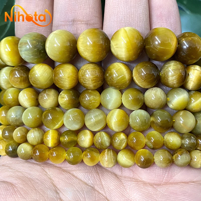 6/8/10/12mm Natural Stone Gold Tiger Eye Stone Round Beads Charm for Jewelry Making DIY Bead Perles Earrings Bracelet 15\