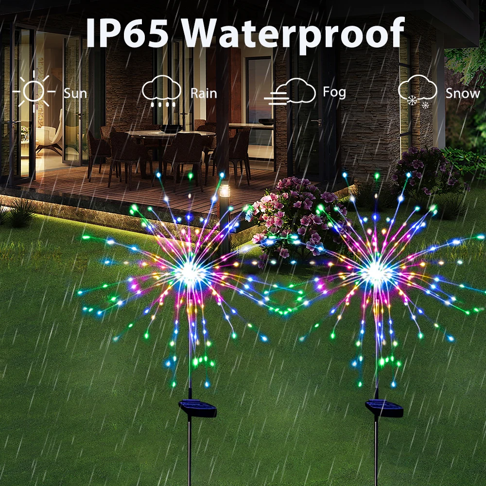 2 Pcs Solar Garden Firework Lights Outdoor, Waterproof Solar Powered LED Light Outside for Yard, Patio, Pathway and Party Decor